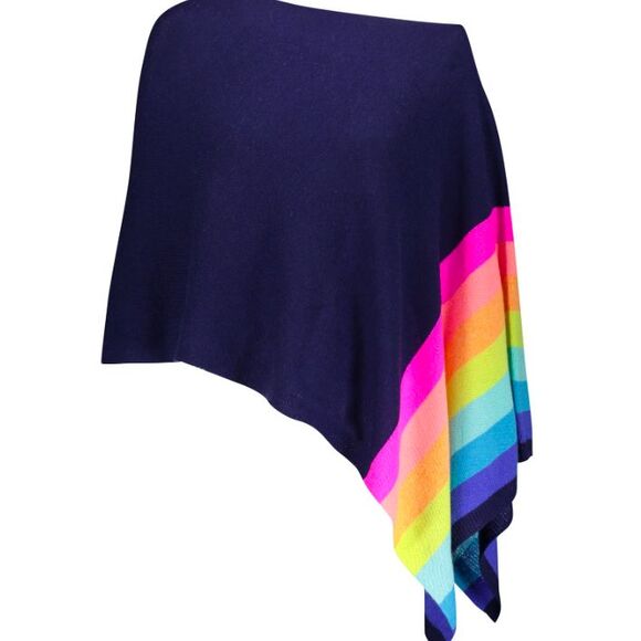 Claudia Nichole Sweaters - Claudia Nichole Navy Blue Cashmere Poncho Sweater with Rainbow Stripes OS